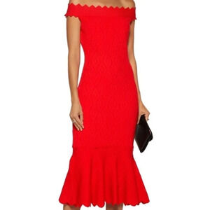 Jonathan Simkhai Off the Shoulder Cocktail Mermaid Stretch Knit Dress Red Sz S